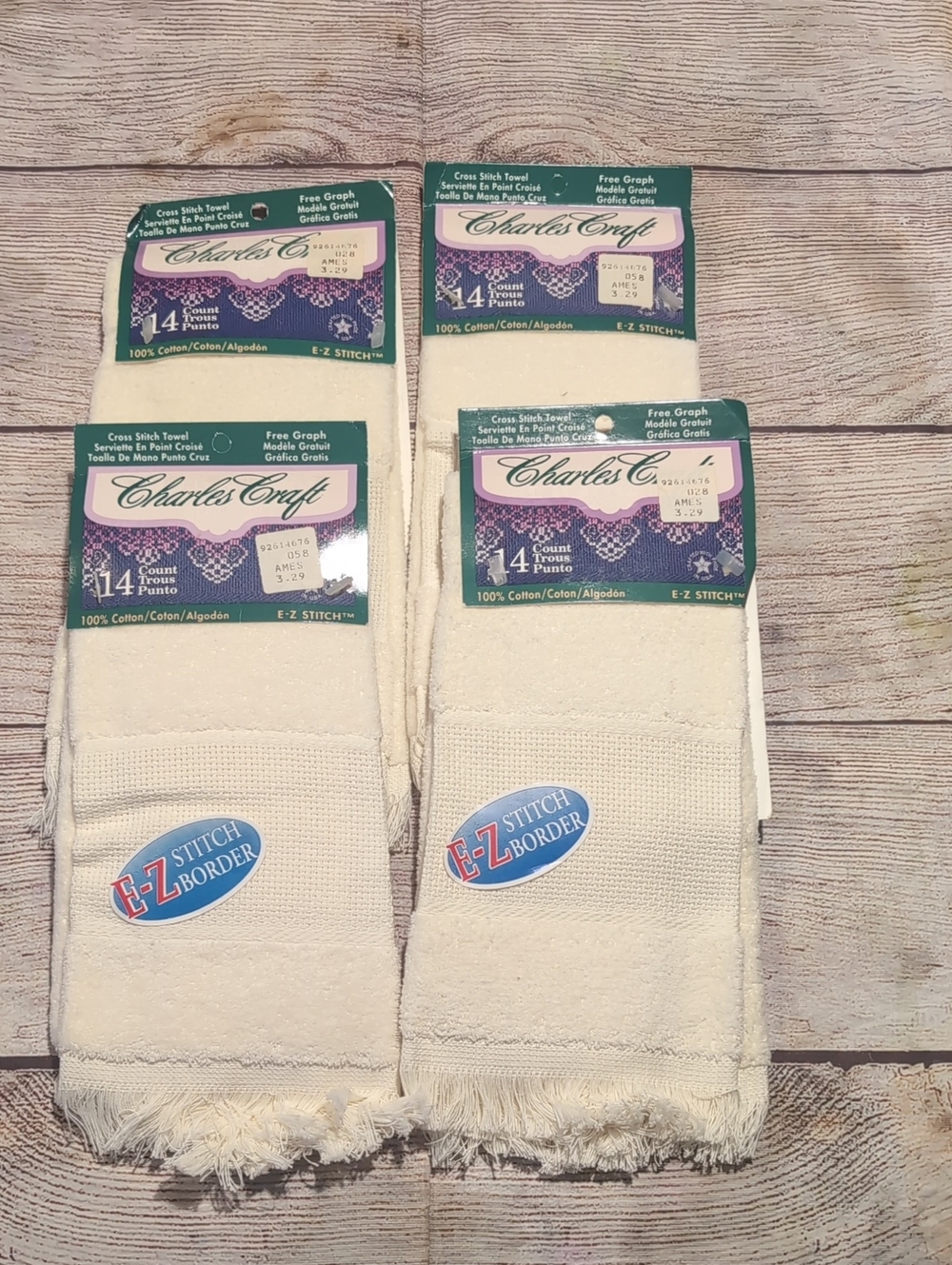 Charles Craft Lot Of 4 Ecru Cross Stitch Finger Tip Towels Cotton  New In Pkg